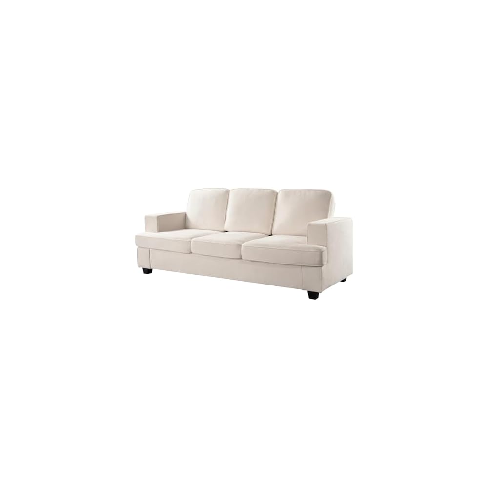 GDFStudio 84.25" Modern Velvet Sofa, Deep Seat 3 Seater Couch, Upholstered Living Room Furniture, Contemporary Fabric Sofa with High Density Foam, Loose Back Cushions, Wide Arms for Apartment, Ivory