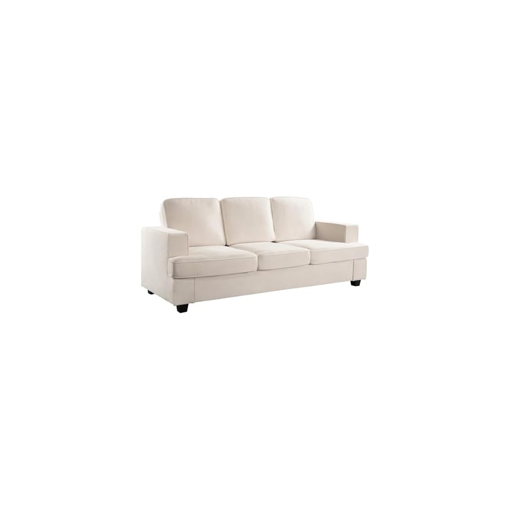 GDFStudio 84.25" Modern Velvet Sofa, Deep Seat 3 Seater Couch, Upholstered Living Room Furniture, Contemporary Fabric Sofa with High Density Foam, Loose Back Cushions, Wide Arms for Apartment, Ivory