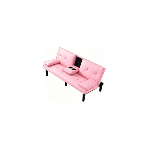 67" Convertible Sofa Bed, Foldable Sleeper Couch with Cup Holders, Pink