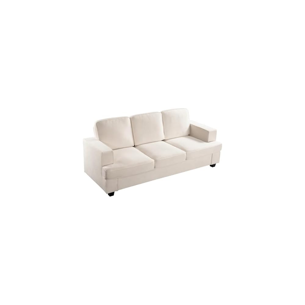 GDFStudio 84.25" Modern Velvet Sofa, Deep Seat 3 Seater Couch, Upholstered Living Room Furniture, Contemporary Fabric Sofa with High Density Foam, Loose Back Cushions, Wide Arms for Apartment, Ivory