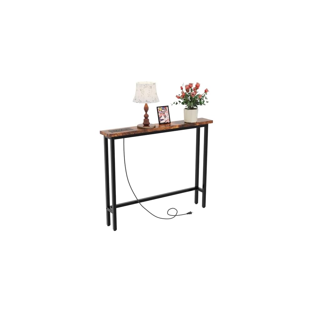 VINGLI 79" Narrow Console Table with Power Outlet 2 Pack, Rustic Brown