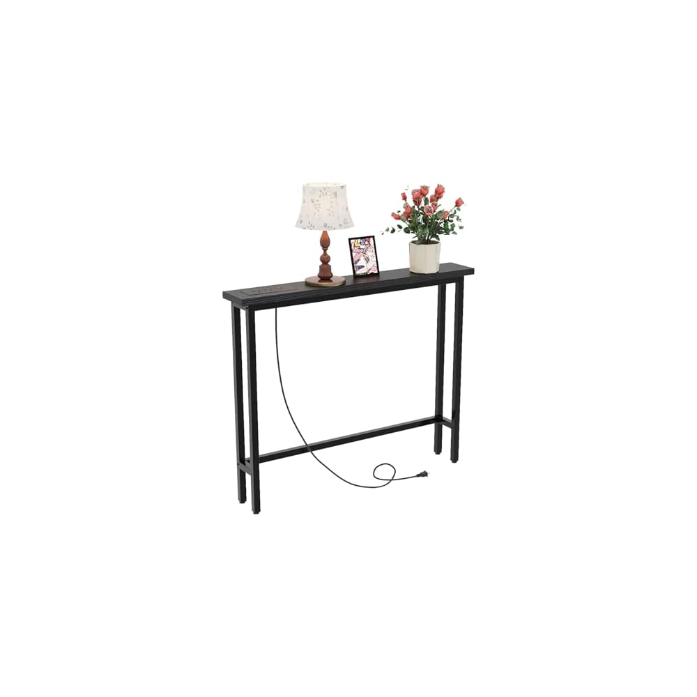 VINGLI 79" Narrow Console Table with Power Outlet 2 Pack, Rustic Brown