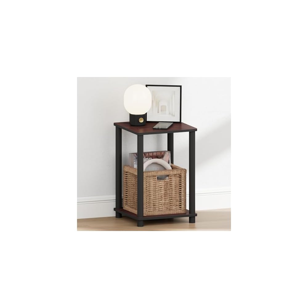 Furinno Turn-N-Tube 2-stöckiges Design mit offenem Regal, werkzeuglos montierbarer quadratischer Nachttisch, Beistelltisch, Seitentisch, für Schlafzimmer, Kleiderschrank, Wohnzimmer, Dunkle Kirsche