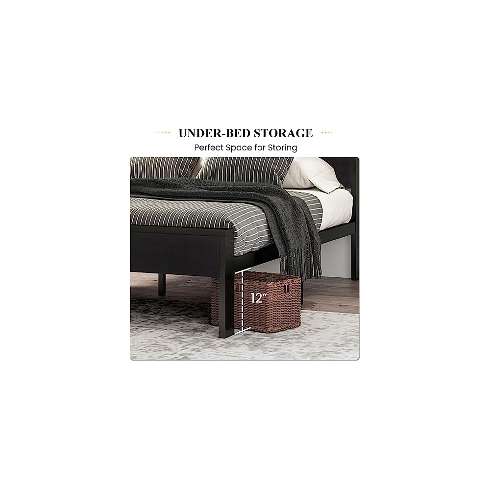 SHA CERLIN Full Size Bed Frame, Wooden Headboard and Footboard, Black Oak