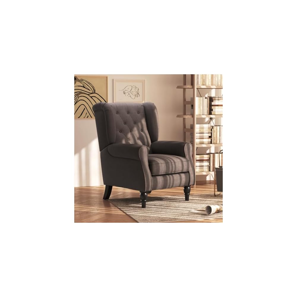 HOMCOM Fabric Accent Chair, Button Tufted Armchair, Modern Living Room Chair, Wingback Chair with Wood Legs, Rolled Arms, Thick Padding for Bedroom, Blue
