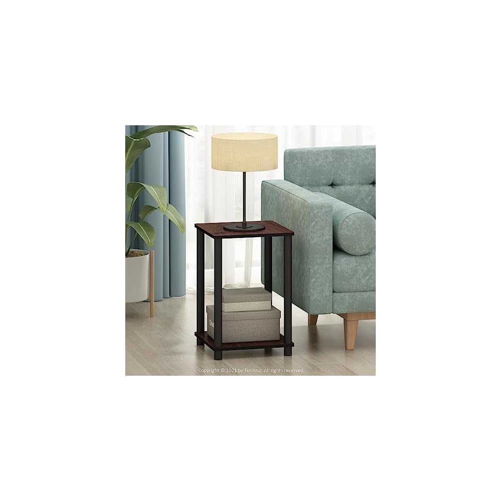 Furinno Turn-N-Tube 2-stöckiges Design mit offenem Regal, werkzeuglos montierbarer quadratischer Nachttisch, Beistelltisch, Seitentisch, für Schlafzimmer, Kleiderschrank, Wohnzimmer, Dunkle Kirsche