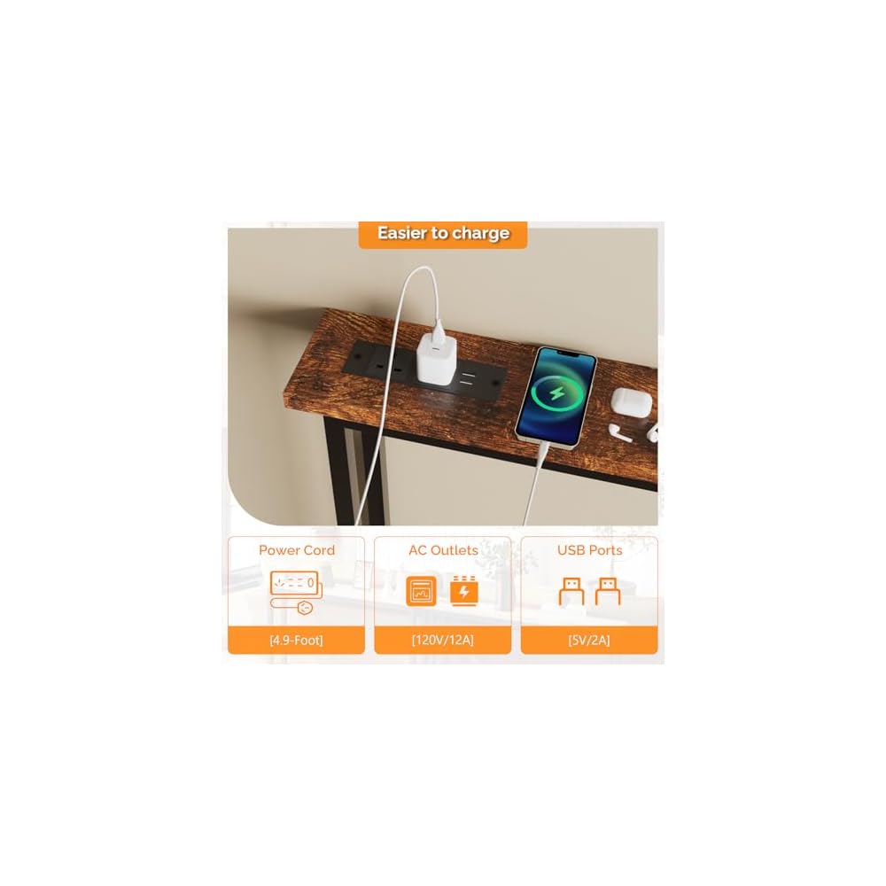 VINGLI 79" Narrow Console Table with Power Outlet 2 Pack, Rustic Brown