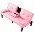 67" Convertible Sofa Bed, Foldable Sleeper Couch with Cup Holders, Pink