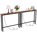 VINGLI 79" Narrow Console Table with Power Outlet 2 Pack, Rustic Brown