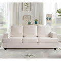 GDFStudio 84.25" Modern Velvet Sofa, Deep Seat 3 Seater Couch, Upholstered Living Room Furniture, Contemporary Fabric Sofa with High Density Foam, Loose Back Cushions, Wide Arms for Apartment, Ivory