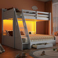 RUNNA Twin Over Full Bunk Bed with Storage Shelves, LED White/LED